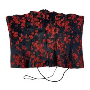 46 Tesa Red floral satin tie up corset